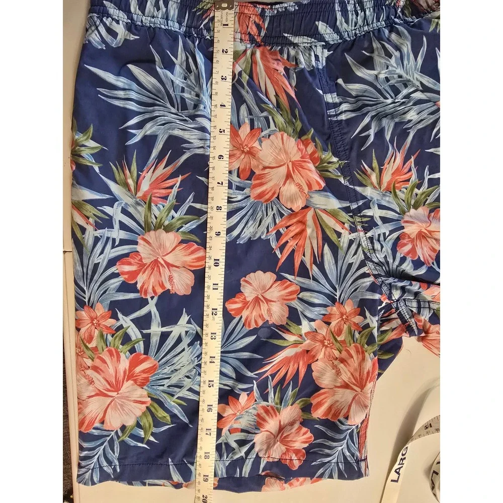 Kirkland Signature Mens XL Tropical Hibiscus Swim Trunks Navy Floral Board Short
